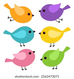 Bird icon set. Different color birds. Cute kawaii cartoon funny baby character. Colorful sticker print. Decoration element. Childish style. Simple flat design. White background. Isolated. Vector