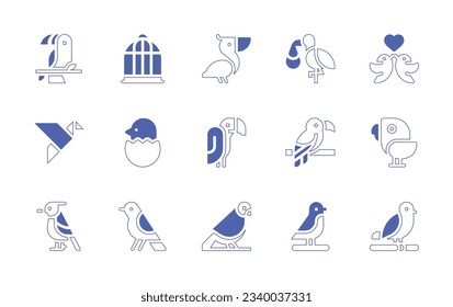 Bird icon set. Duotone style line stroke and bold. Vector illustration. Containing bird, bird cage, pelican, stork, birds, origami, vulture.