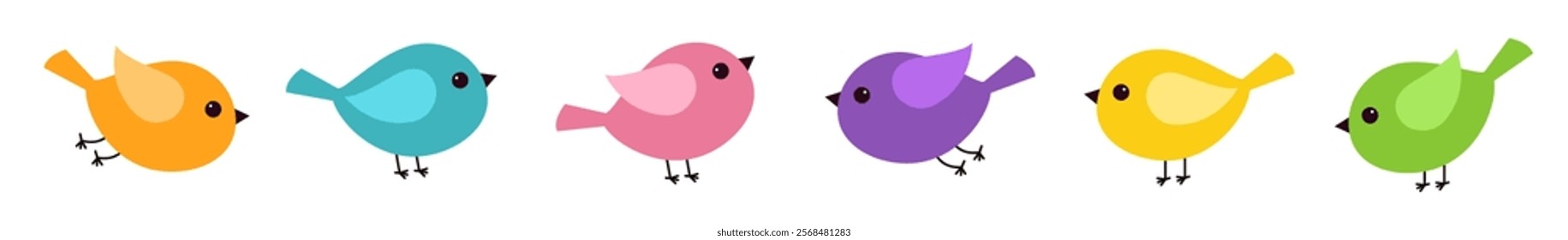 Bird icon set line. Different color birds. Cute kawaii cartoon funny baby character. Colorful sticker print. Decoration element. Childish style. Simple flat design. White background. Isolated. Vector