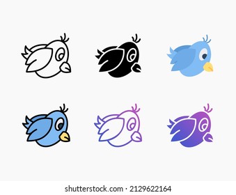 Bird icon set with line, outline, flat, filled, glyph, color, gradient. Editable stroke and pixel perfect. Can be used for digital product, presentation, print design and more.