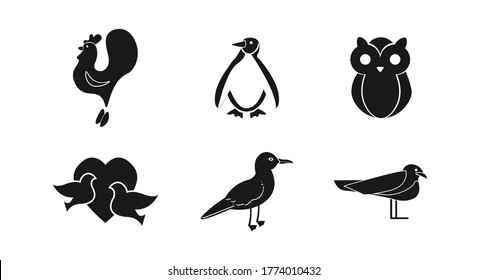 bird icon set with penguin, owl, ostrich, stork, cock and pigeons