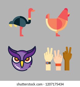 bird icon set. vector set about peace, owl, hen and ostrich icons set.