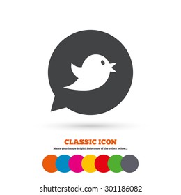 Bird icon. Short messages speech bubble symbol. Classic flat icon. Colored circles. Vector