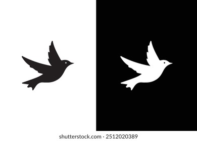 Bird icon, silhouette, logo on white black background. A Bird black white Silhouette