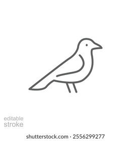 Bird icon. Simple outline style. Little bird silhouette, cute standing, nature, wild, wings, fauna, animal, wildlife concept. Thin line symbol. Vector illustration isolated. Editable stroke.