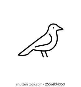 Bird icon. Simple outline style. Little bird silhouette, cute standing, nature, wild, wings, fauna, animal, wildlife concept. Thin line symbol. Vector illustration isolated.