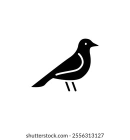 Bird icon. Simple solid style. Little bird silhouette, cute standing, nature, wild, wings, fauna, animal, wildlife concept. Black silhouette, glyph symbol. Vector illustration isolated.