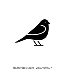 Bird icon. Simple solid style. Little bird silhouette, cute standing, nature, wild, wings, fauna, animal, wildlife concept. Black silhouette, glyph symbol. Vector illustration isolated.