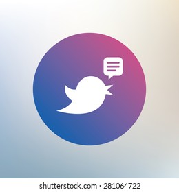 Bird icon. Speech bubble chat symbol. Icon on blurred background. Vector