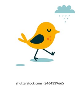 Bird icon. Bird sticker. Wildlife. Wild. Cartoon bird. Logo template. Animal sign. Animal logo. Smart bird. Child character. Badge animal. Sticker. Flying animal. Walking fowl. Rainy weather. Chicken