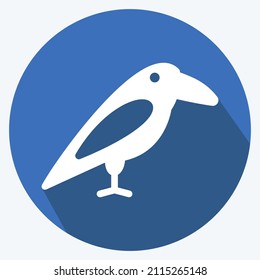 Bird Icon in trendy long shadow style isolated on soft blue background