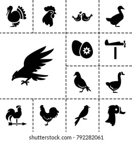 Bird icons. set of 13 editable filled bird icons such as dove, chicken, goose, lovebirds, easter egg, eagle, rooster, sparrow, turkey
