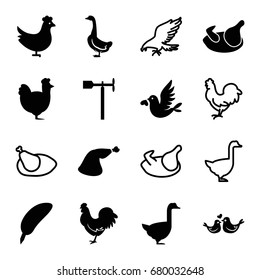 Bird icons set. set of 16 bird filled and outline icons such as chicken, goose, meat leg, weather vane, lovebirds, love bird, eagle