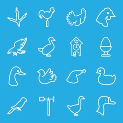 Bird Icons Set. Set Of 16 Bird Outline Icons Such As Eagle, Goose, Footprint Of  Icobird, Parrot, Chicken, Duck, Meat Leg, Weather Vane, Bird, Turkey, Egg