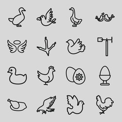 Bird Icons Set. Set Of 16 Bird Outline Icons Such As Eagle, Footprint Of  Icobird, Goose, Chicken, Duck, Wings, Weather Vane, Bird, Easter Egg