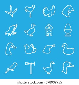bird icons set. Set of 16 bird outline icons such as eagle, goose, footprint of  icobird, parrot, chicken, duck, meat leg, weather vane, bird, turkey, egg