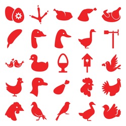 Bird Icons Set. Set Of 25 Bird Filled Icons Such As Chicken, Goose, Dove, Footprint Of  Icobird, Rooster, Sparrow, Duck, Meat Leg, Weather Vane, Nesting House, Bird, Turkey