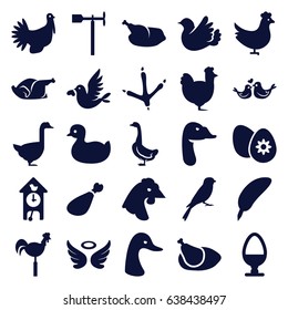 Bird icons set. set of 25 bird filled icons such as chicken, goose, footprint of  icobird, sparrow, duck, wings, meat leg, weather vane, bird, turkey, easter egg, egg