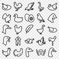 Bird Icons Set. Set Of 25 Bird Outline Icons Such As Dove, Eagle, Goose, Chicken, Turkey, Duck, Wings, Weather Vane, Love Bird, Easter Egg, Cuckoo Clock