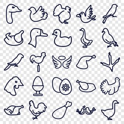 Bird Icons Set. Set Of 25 Bird Outline Icons Such As Dove, Footprint Of  Icobird, Goose, Parrot, Chicken, Sparrow, Turkey, Duck, Wings, Meat Leg, Weather Vane, Bird