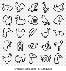 Bird icons set. set of 25 bird outline icons such as dove, eagle, goose, chicken, turkey, duck, wings, weather vane, love bird, easter egg, cuckoo clock