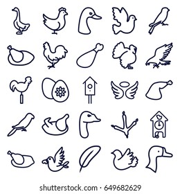Bird icons set. set of 25 bird outline icons such as eagle, goose, footprint of  icobird, parrot, chicken, sparrow, turkey, wings, meat leg, weather vane, nesting house