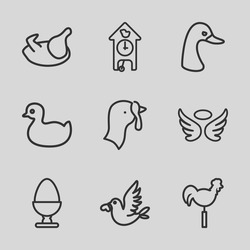 Bird Icons Set. Set Of 9 Bird Outline Icons Such As Goose, Chicken, Turkey, Duck, Wings, Weather Vane, Love Bird, Egg