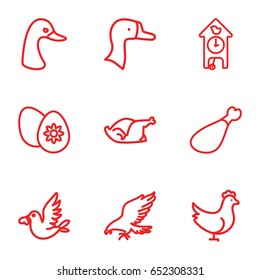 Bird icons set. set of 9 bird outline icons such as eagle, goose, chicken, meat leg, love bird, easter egg
