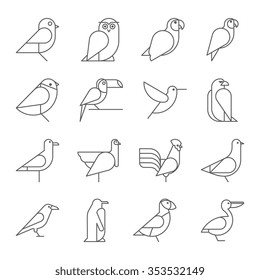 Bird Icons, Thin Line Style, Flat Design