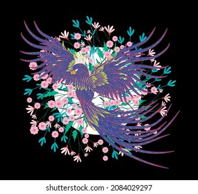 bird illustration design for sukajan is mean japan traditional cloth or t-shirt with digital hand drawn Embroidery Men T-shirts Summer Casual Short Sleeve Hip Hop T Shirt Streetwear