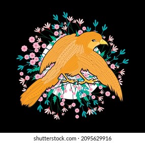 bird illustration design for sukajan is mean japan traditional cloth or t-shirt with digital hand drawn Embroidery Men T-shirts Summer Casual Short Sleeve Hip Hop T Shirt Streetwear