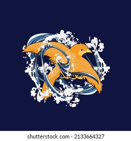 bird illustration design for sukajan is mean japan traditional cloth or t-shirt with digital hand drawn Embroidery Men T-shirts Summer Casual Short Sleeve Hip Hop T Shirt Streetwear