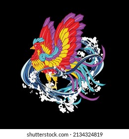 bird illustration design for sukajan is mean japan traditional cloth or t-shirt with digital hand drawn Embroidery Men T-shirts Summer Casual Short Sleeve Hip Hop T Shirt Streetwear