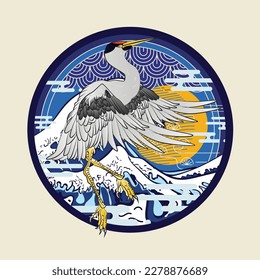 bird illustration with japanese style background