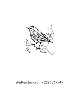 Bird illustration with simple lines isolated on white background, vector. Minimalist poster design. 