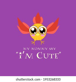 bird illustration with text i'm cute for kids background