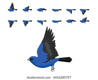 Bird Indigo Bunting Flying Animation Sequence Cartoon Vector