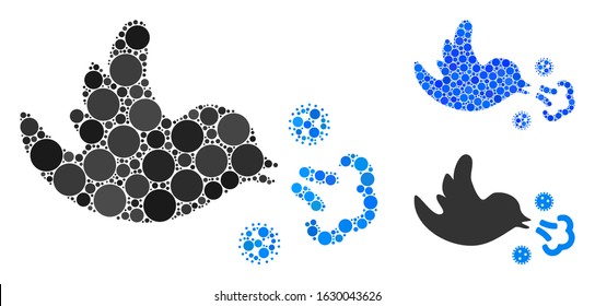Bird infection composition of filled circles in different sizes and shades, based on bird infection icon. Vector filled circles are united into blue composition.