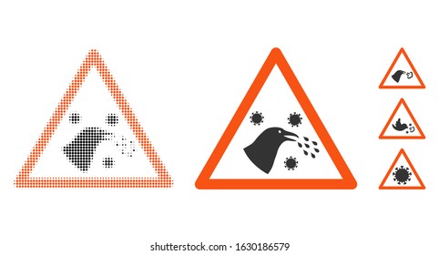 Bird infection warning halftone vector icon and solid version. Illustration style is dotted iconic Bird infection warning icon symbol on a white background. Halftone pattern is circle spots.