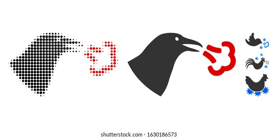Bird influenza halftone vector icon and solid version. Illustration style is dotted iconic Bird influenza icon symbol on a white background. Halftone pattern is round points. Some bonus pictograms.
