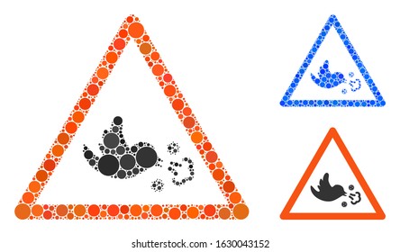 Bird influenza warning mosaic of circle elements in various sizes and shades, based on bird influenza warning icon. Vector circle elements are united into blue mosaic.