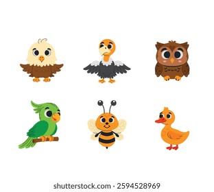 Bird and Insect Collection — Eagle, Owl, Vulture, Parrot, Bee, and Duck