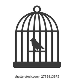 Bird inside vintage cage vector illustration icon with captivity birdcage wildlife illustration isolated domestic aviculture enclosure