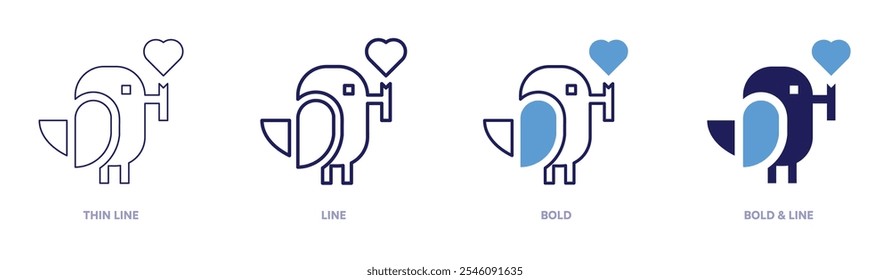 Bird interaction icon in 4 different styles. Thin Line, Line, Bold, and Bold Line. Duotone style. Editable stroke.