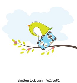 Bird in island on isolated background. Vector Illustration