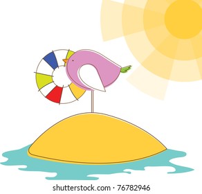 Bird in island on isolated background. Vector Illustration