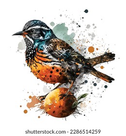 Bird isolated on white background, vector illustration of mandarin drake, Watercolor paint bird. 