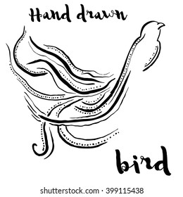 Bird isolated on white background in sketch style. Silhouette of animal for logo or print.