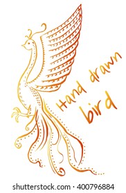 Bird isolated on white background in sketch style. Silhouette of animal for logo or print.