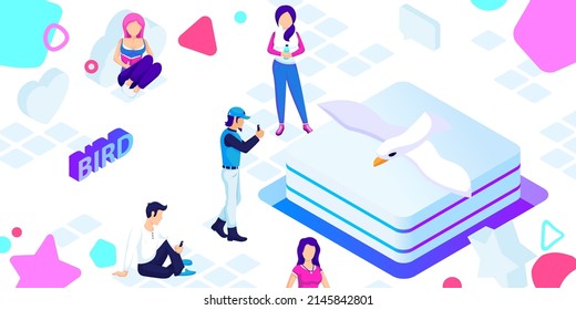 Bird isometric design icon. Vector web illustration. 3d colorful concept